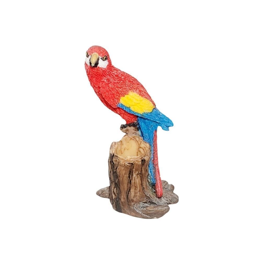 Vintage Colorful Red Yellow Blue Parrot Sitting On A Log Toothpick Holder